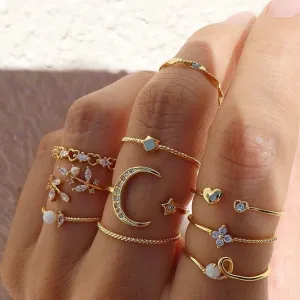 10 Pairs Bohemian Silver & Gold Rings