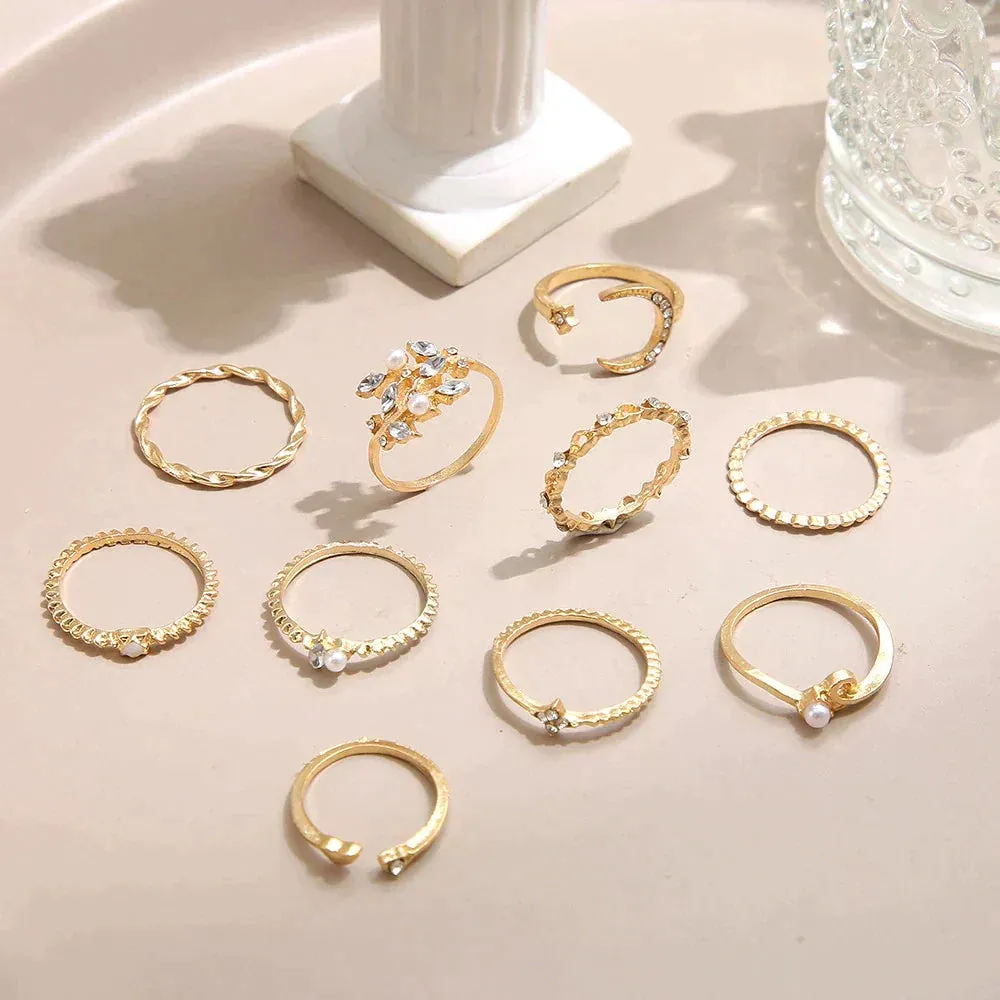10 Pairs Bohemian Silver & Gold Rings
