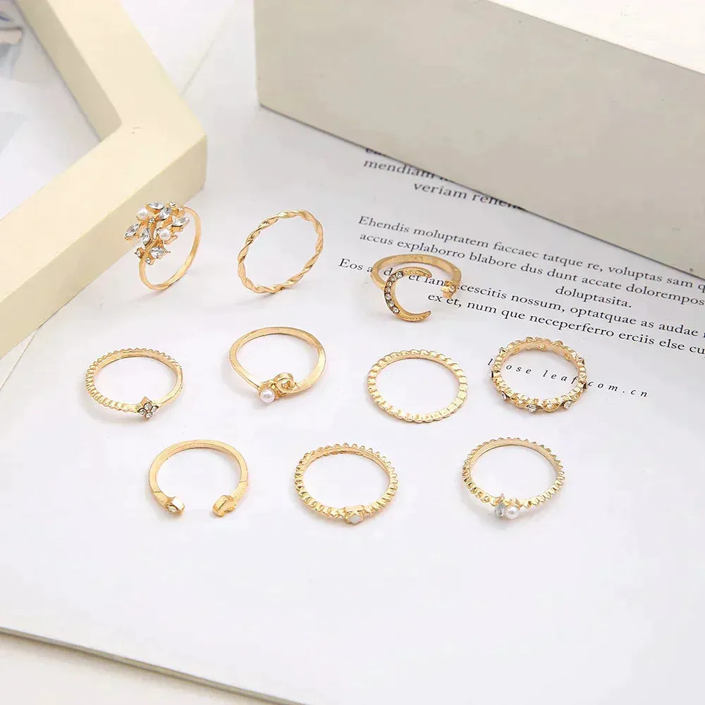 10 Pairs Bohemian Silver & Gold Rings