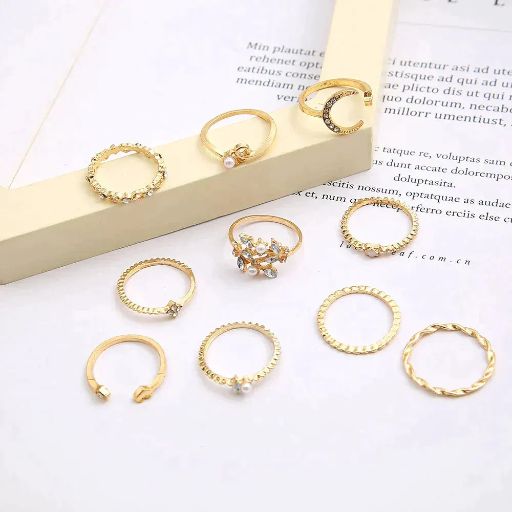 10 Pairs Bohemian Silver & Gold Rings