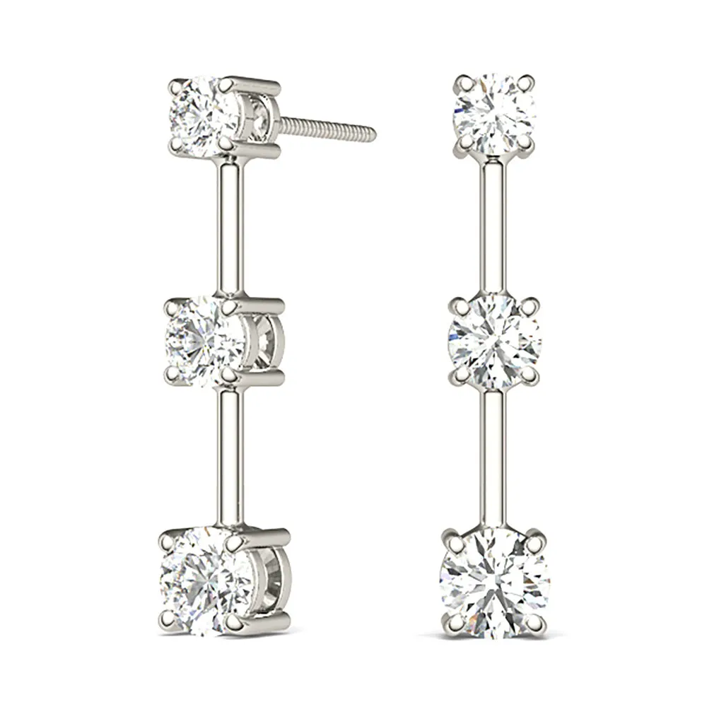 1.00 ctw Diamond Three Stone Drop Earrings