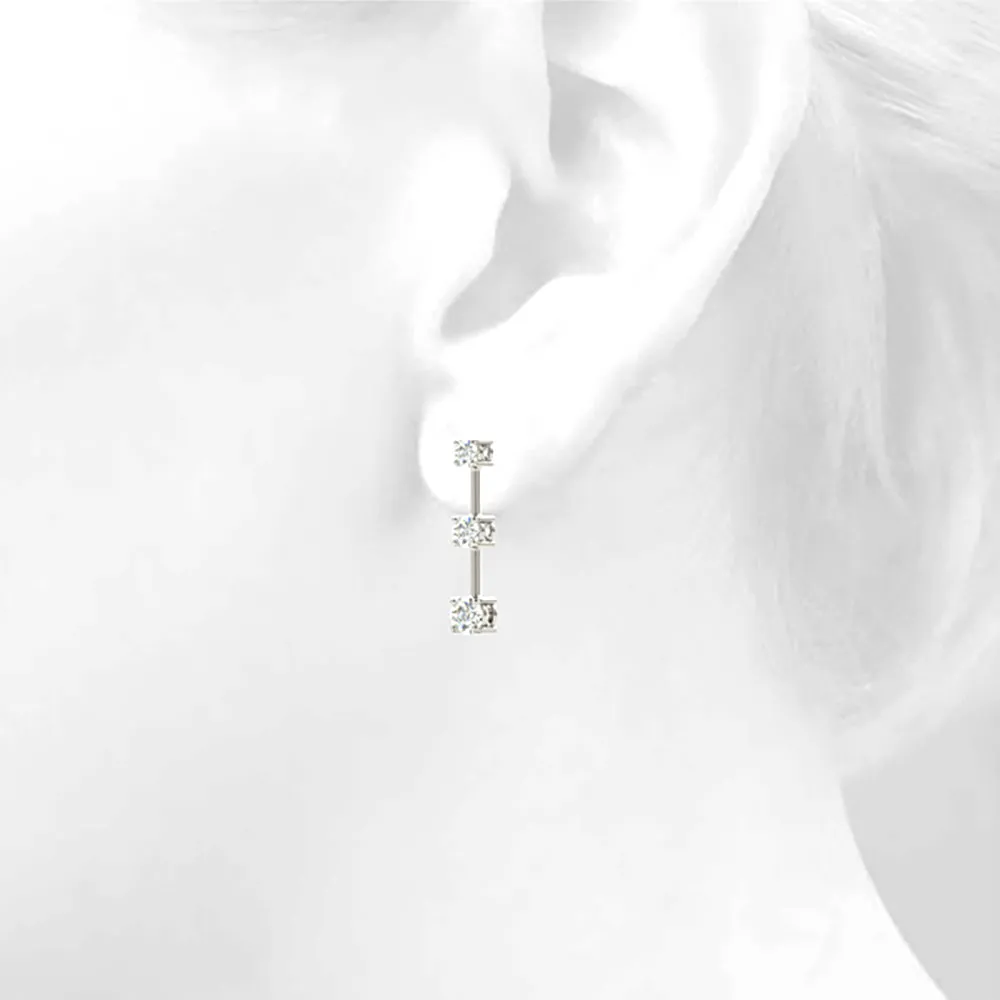 1.00 ctw Diamond Three Stone Drop Earrings