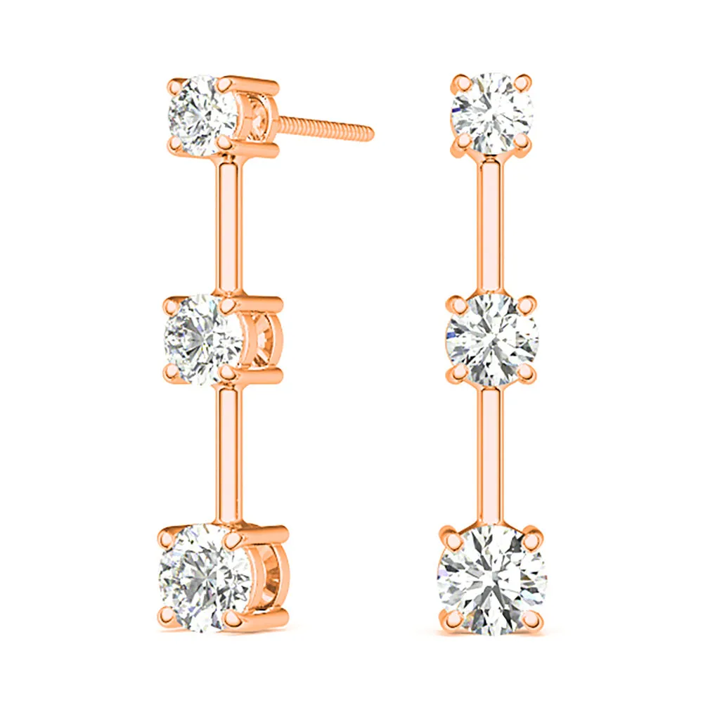 1.00 ctw Diamond Three Stone Drop Earrings