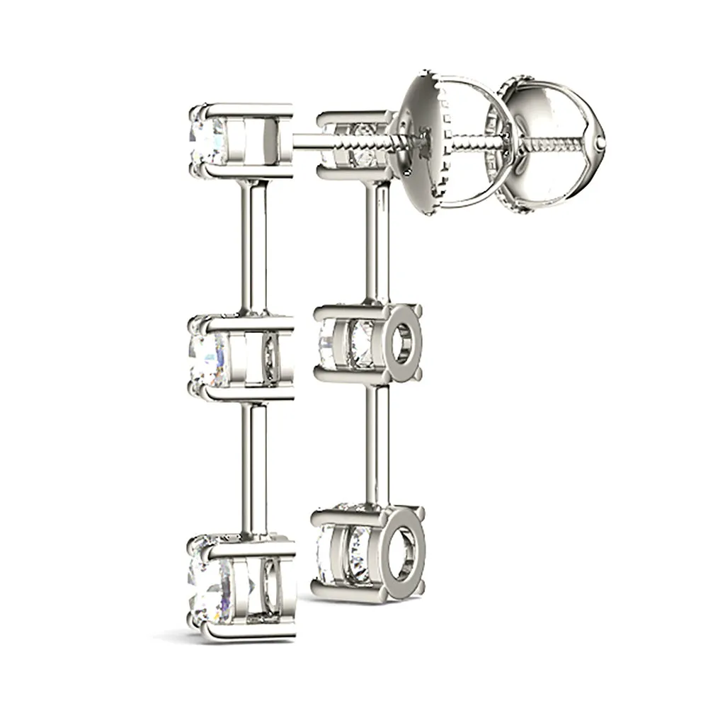 1.00 ctw Diamond Three Stone Drop Earrings