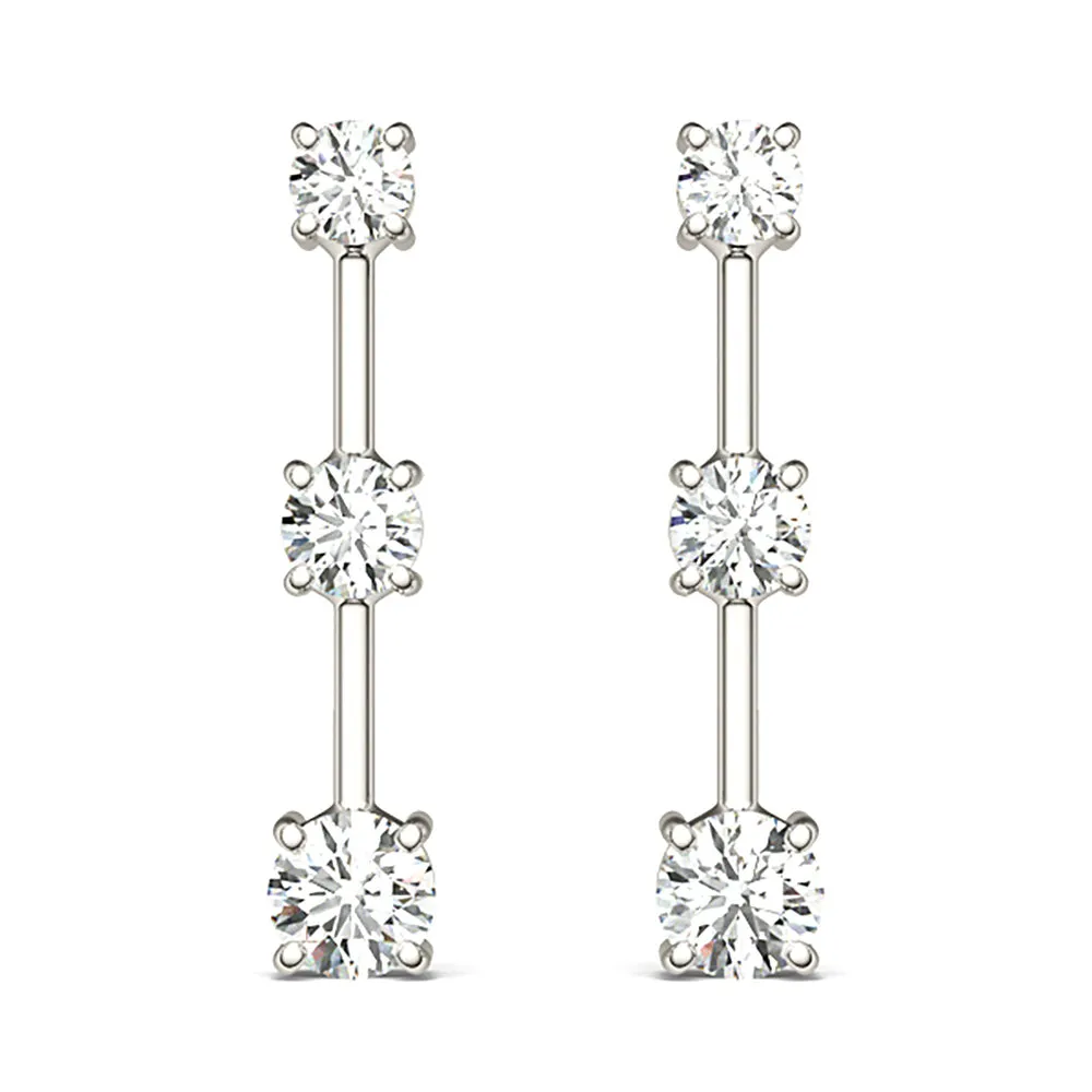 1.00 ctw Diamond Three Stone Drop Earrings