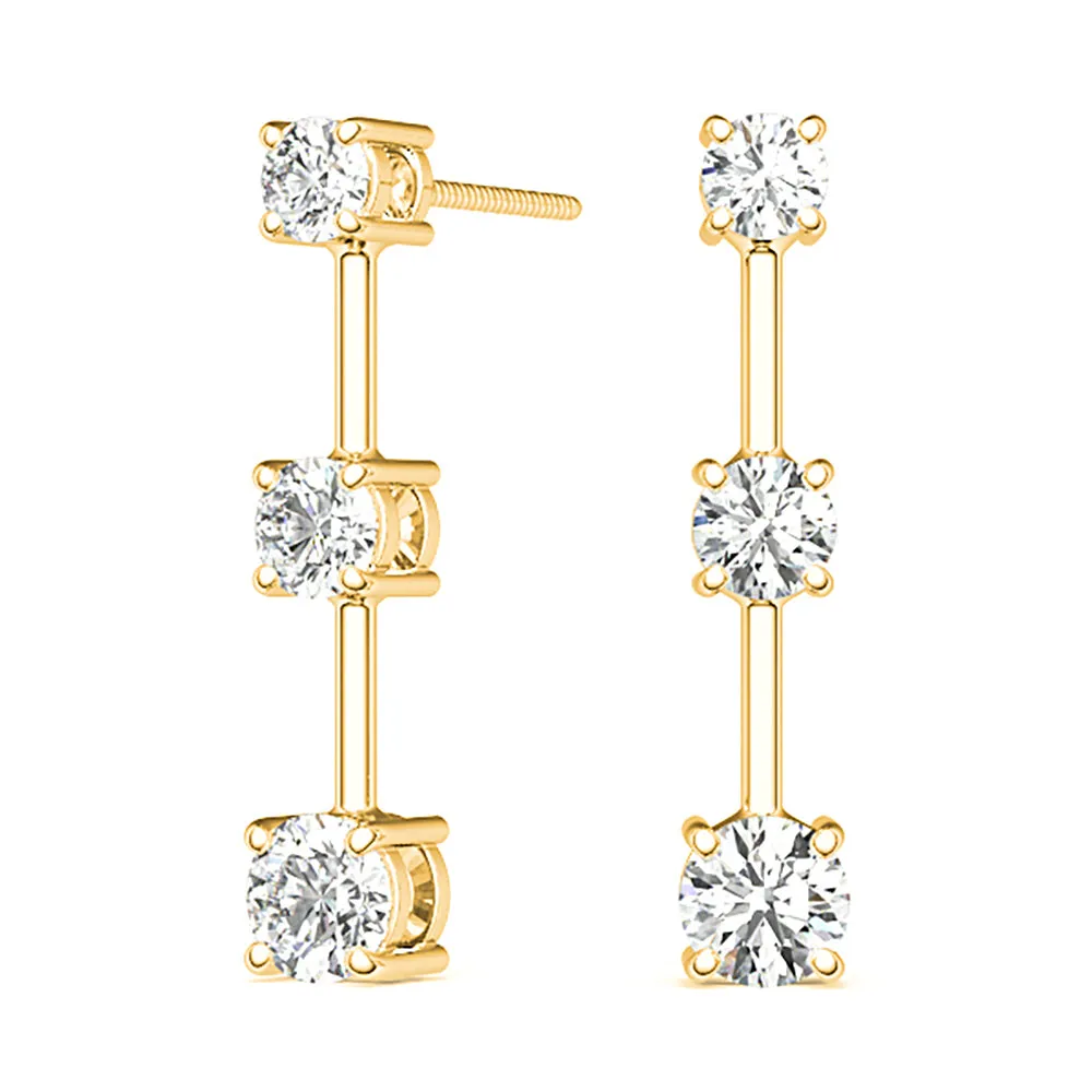 1.00 ctw Diamond Three Stone Drop Earrings