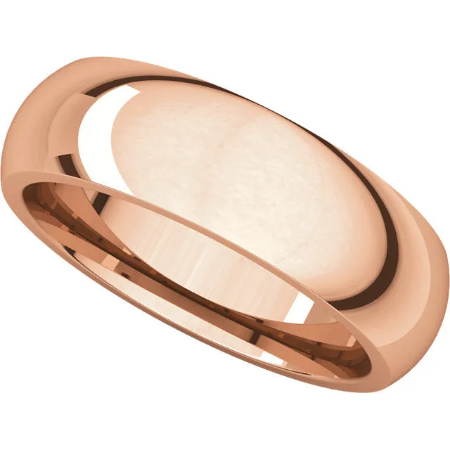 10k Rose Gold 6mm Comfort Fit Band, Size 10