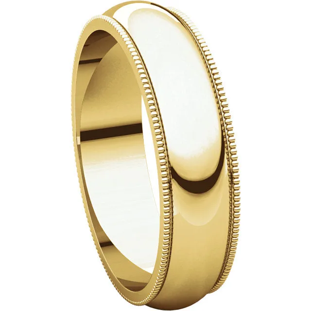 10k Yellow Gold 5mm Milgrain Comfort Fit Band, Size 9