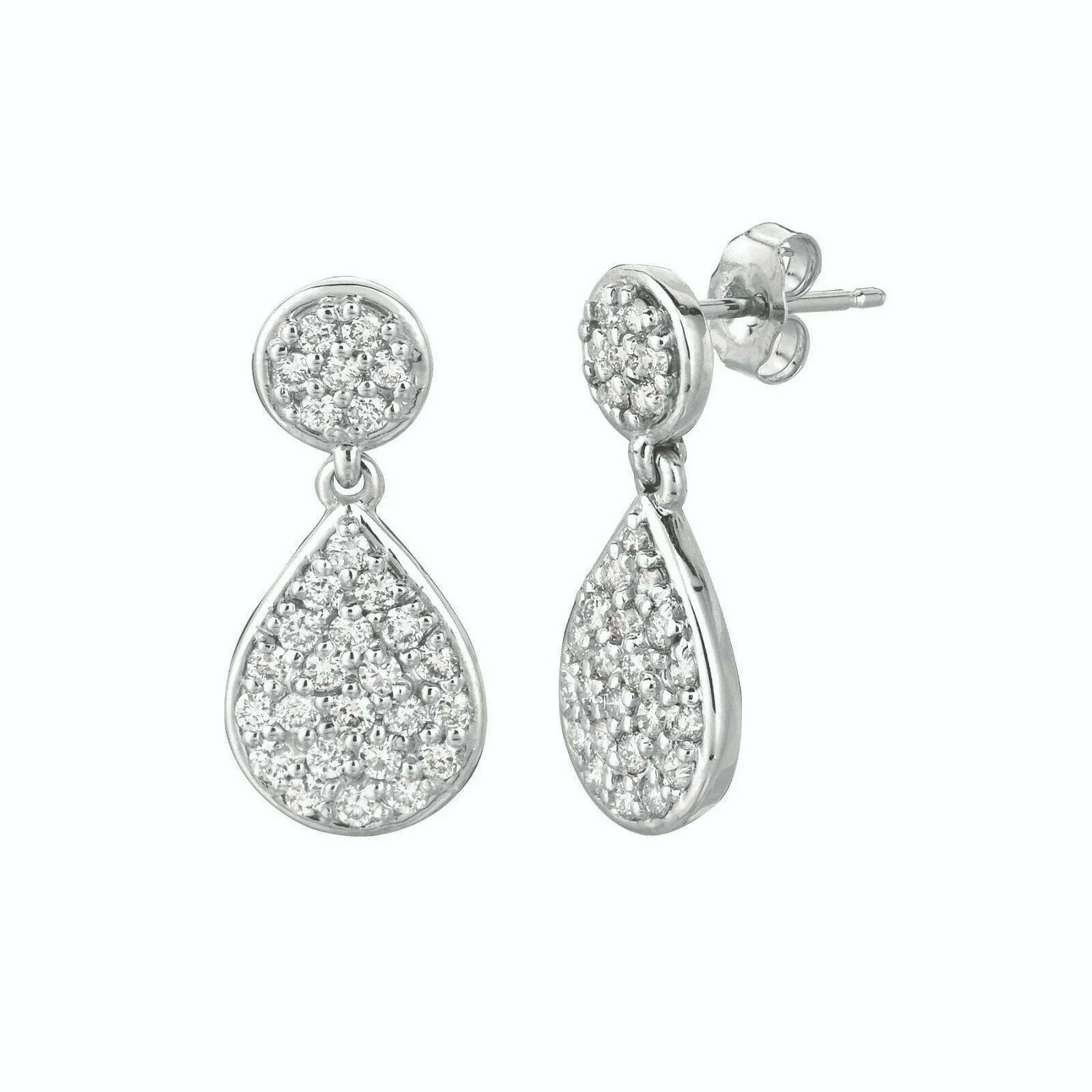 1.15 Carat Natural Diamond Pear & Round Shape Drop Earrings G SI 14K White Gold