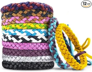 12 Pack Mosquito Repellent Bracelets, Individually Wrapped PU Leather Insect & Bug Repellent Wrist Bands for Kids & Adults Outdoor Camping Fishing Traveling