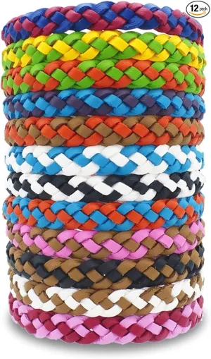12 Pack Mosquito Repellent Bracelets, Individually Wrapped PU Leather Mixed Color Insect Bug Repellent Wrist Bands for Kids Adults Outdoor Camping Fishing Traveling
