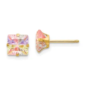 14k Madi K Multi-color CZ 6mm Square Post Earrings
