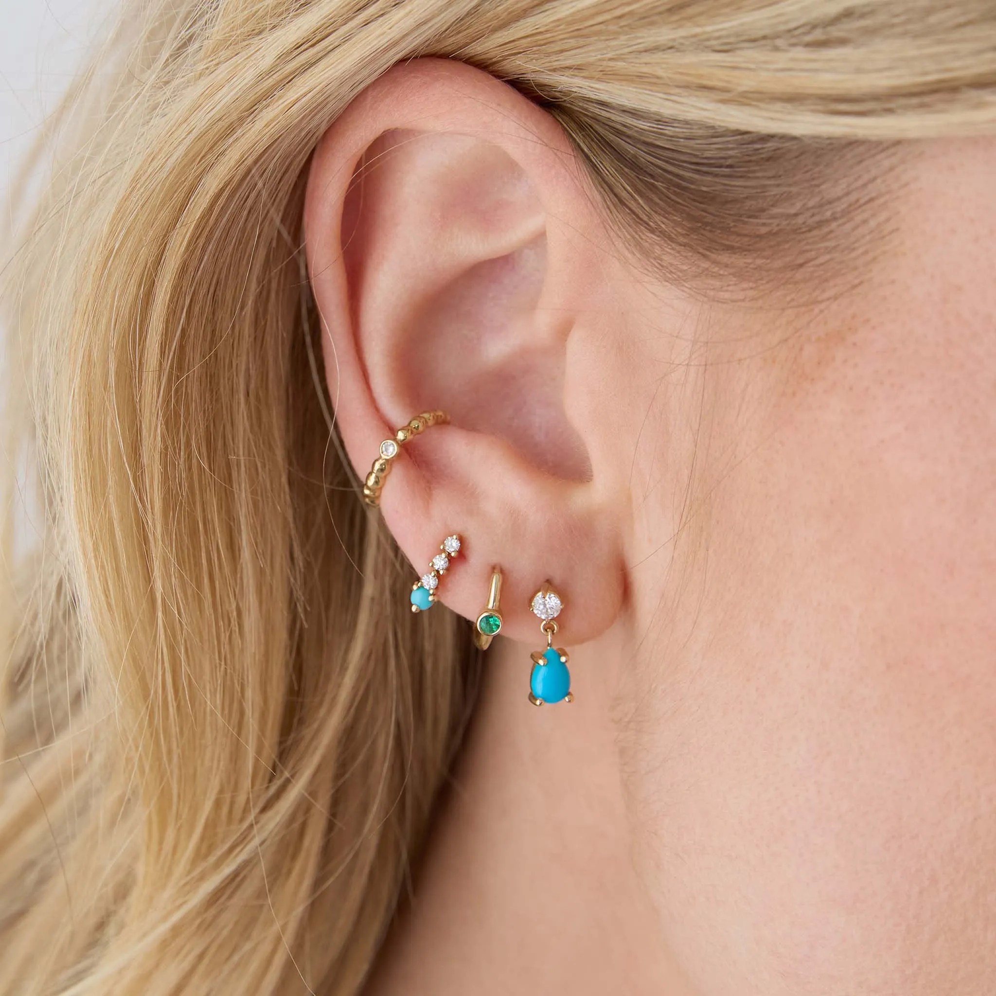 14k Prong Turquoise & Short Diamond Tennis Drop Earrings