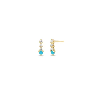 14k Prong Turquoise & Short Diamond Tennis Drop Earrings