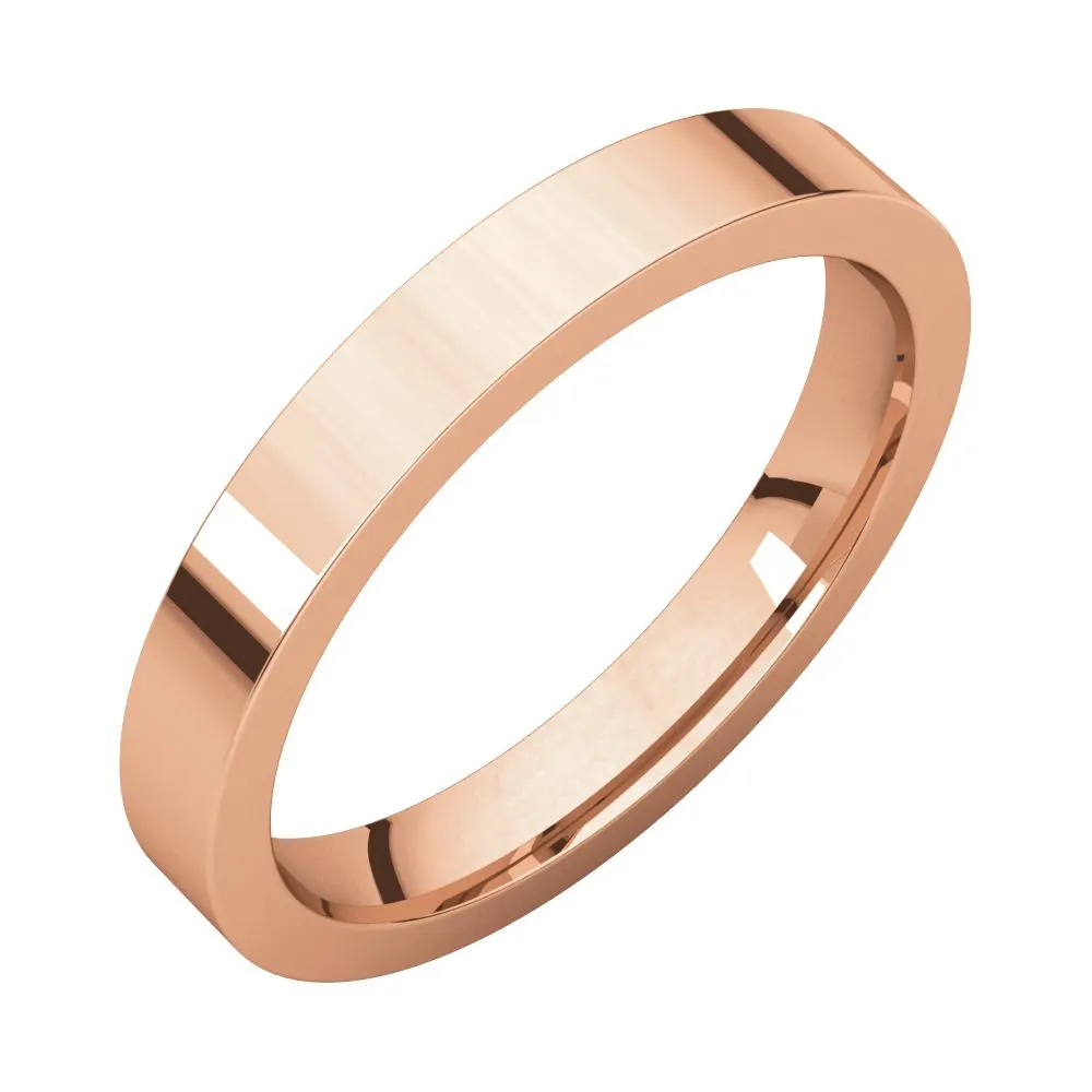 14k Rose Gold 3mm Flat Comfort Fit Band, Size 7