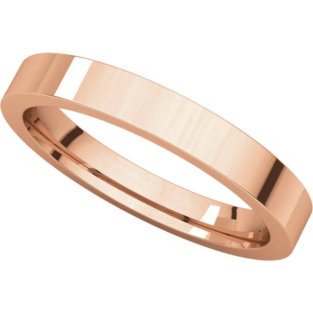 14k Rose Gold 3mm Flat Comfort Fit Band, Size 7