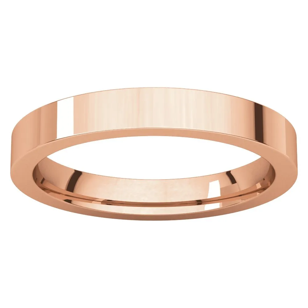 14k Rose Gold 3mm Flat Comfort Fit Band, Size 7