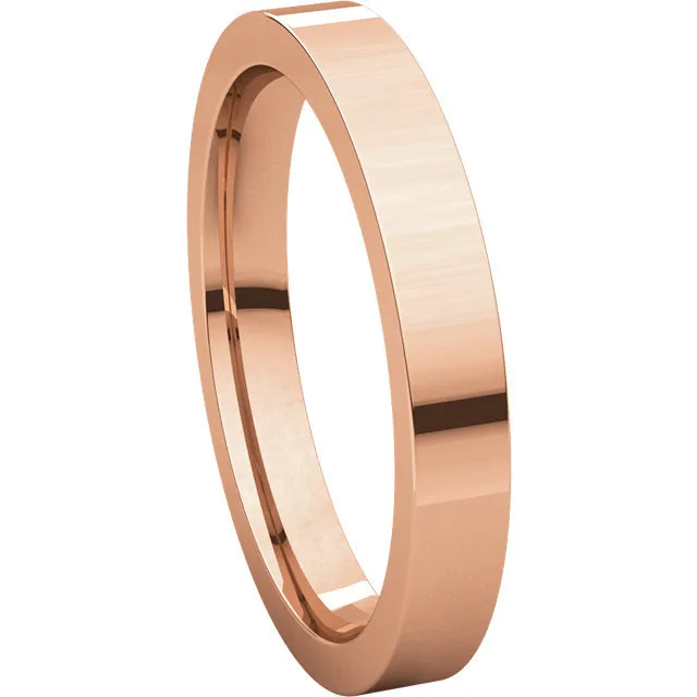 14k Rose Gold 3mm Flat Comfort Fit Band, Size 7