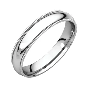 14k White Gold 4mm Milgrain Comfort Fit Band, Size 12