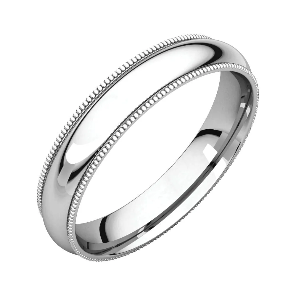 14k White Gold 4mm Milgrain Comfort Fit Band, Size 8.5