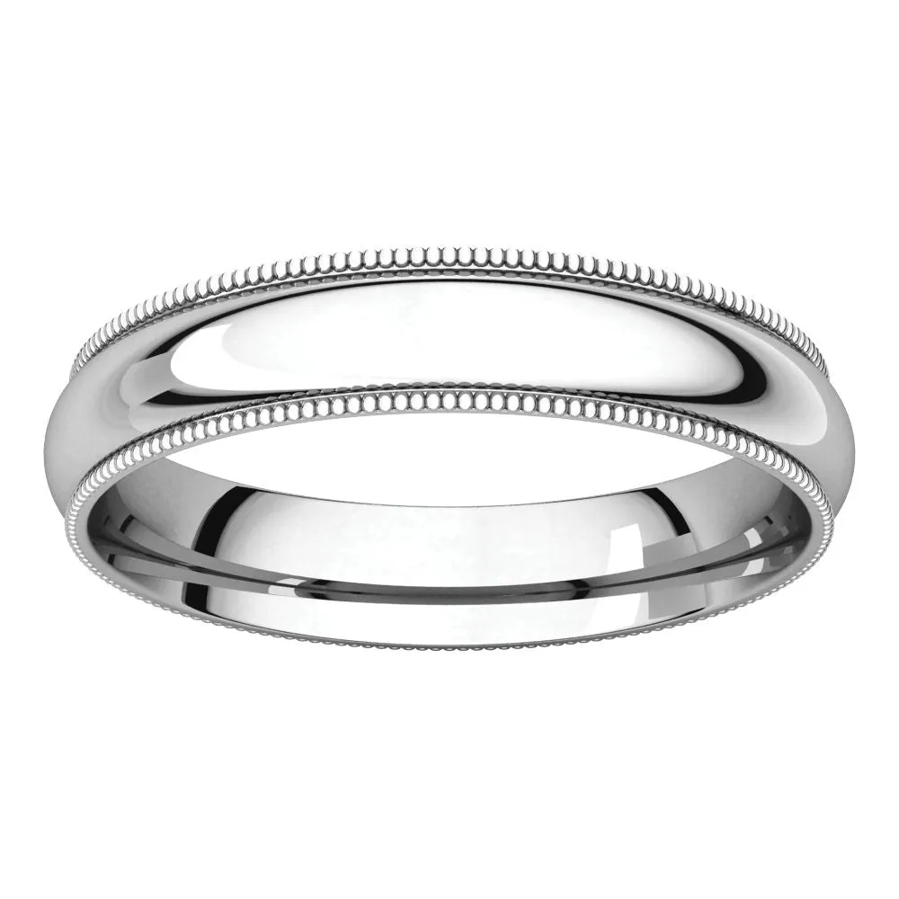 14k White Gold 4mm Milgrain Comfort Fit Band, Size 8.5