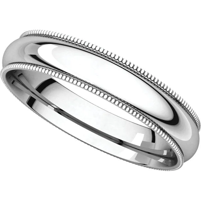 14k White Gold 4mm Milgrain Comfort Fit Band, Size 8.5