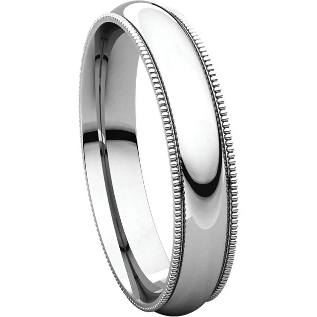 14k White Gold 4mm Milgrain Comfort Fit Band, Size 8.5