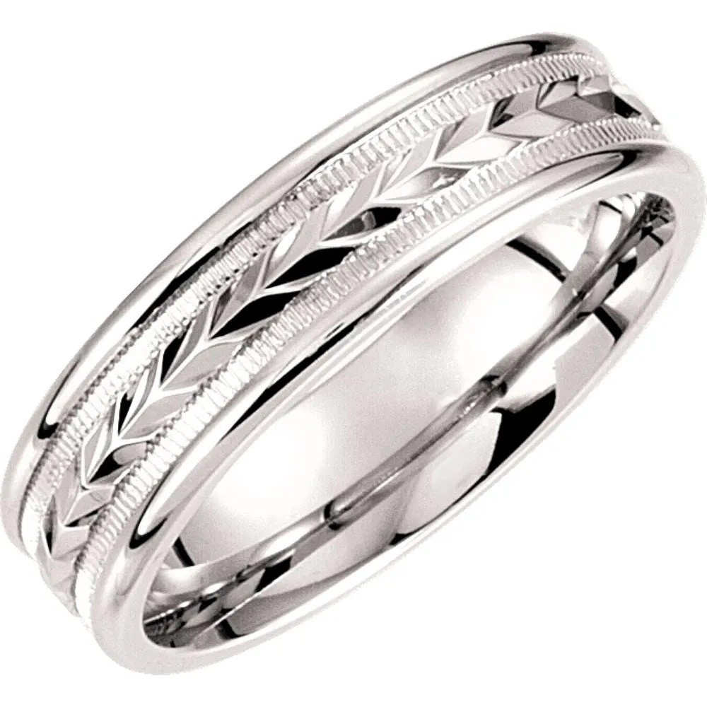 14k White Gold 6mm Comfort fit Fancy Band Size 11