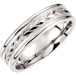 14k White Gold 6mm Comfort fit Fancy Band Size 11
