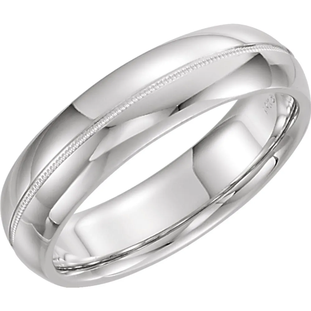 14k White Gold 6mm Comfort Fit Milgrain Band Size 10