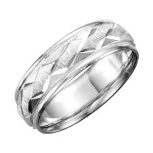 14k White Gold 7mm Comfort-Fit Patterned Band Size 7