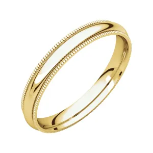 14k Yellow Gold 3mm Milgrain Comfort Fit Band, Size 5