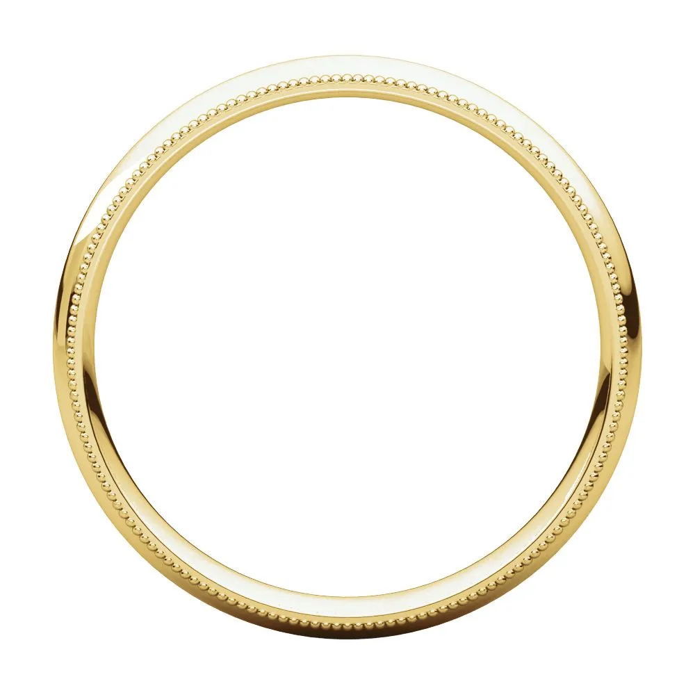 14k Yellow Gold 3mm Milgrain Comfort Fit Band, Size 5