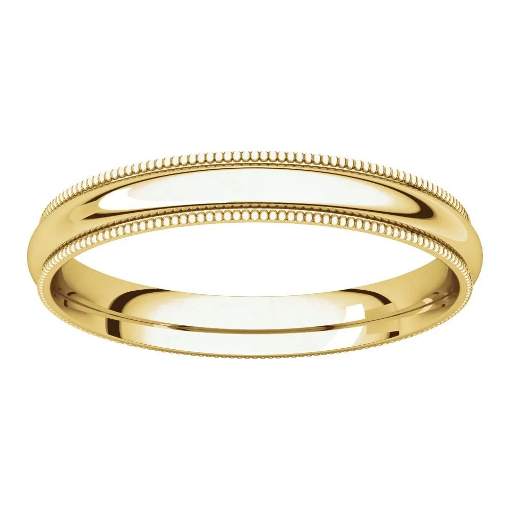 14k Yellow Gold 3mm Milgrain Comfort Fit Band, Size 5
