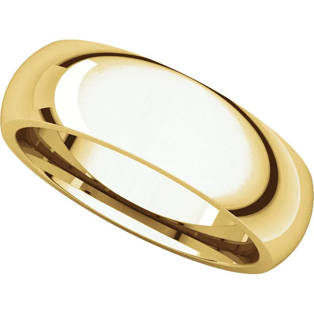 14k Yellow Gold 6mm Comfort Fit Band, Size 6.5