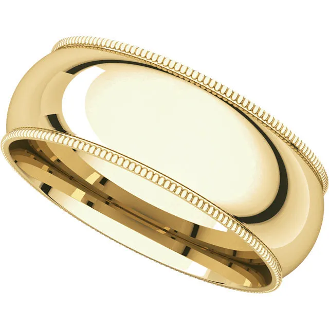 14k Yellow Gold 7mm Milgrain Comfort Fit Band, Size 11