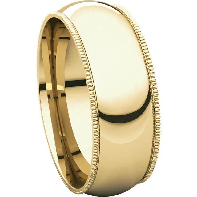 14k Yellow Gold 7mm Milgrain Comfort Fit Band, Size 11