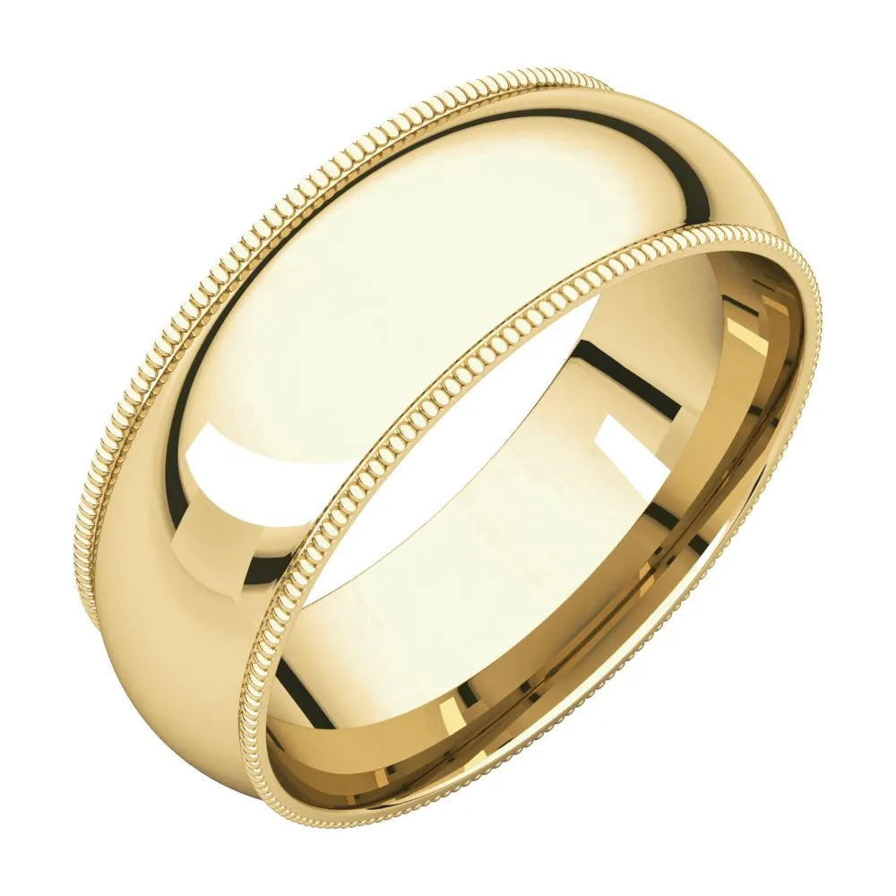 14k Yellow Gold 7mm Milgrain Comfort Fit Band, Size 11