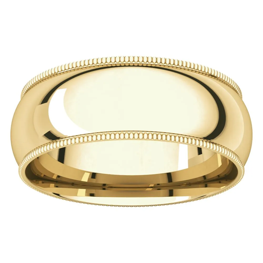 14k Yellow Gold 7mm Milgrain Comfort Fit Band, Size 11