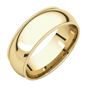 14k Yellow Gold 7mm Milgrain Comfort Fit Band, Size 11