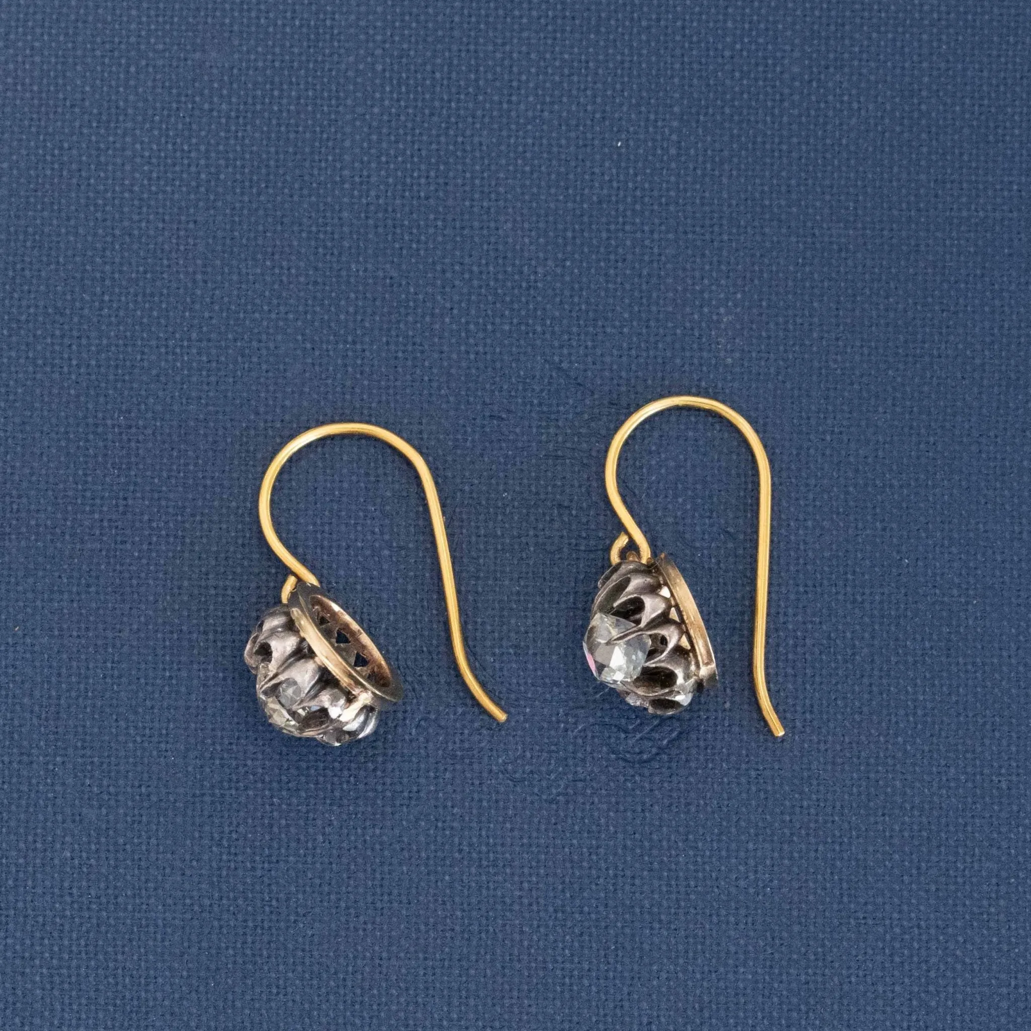 1.53ctw Antique Old Mine Cut Diamond Buttercup Drop Earrings