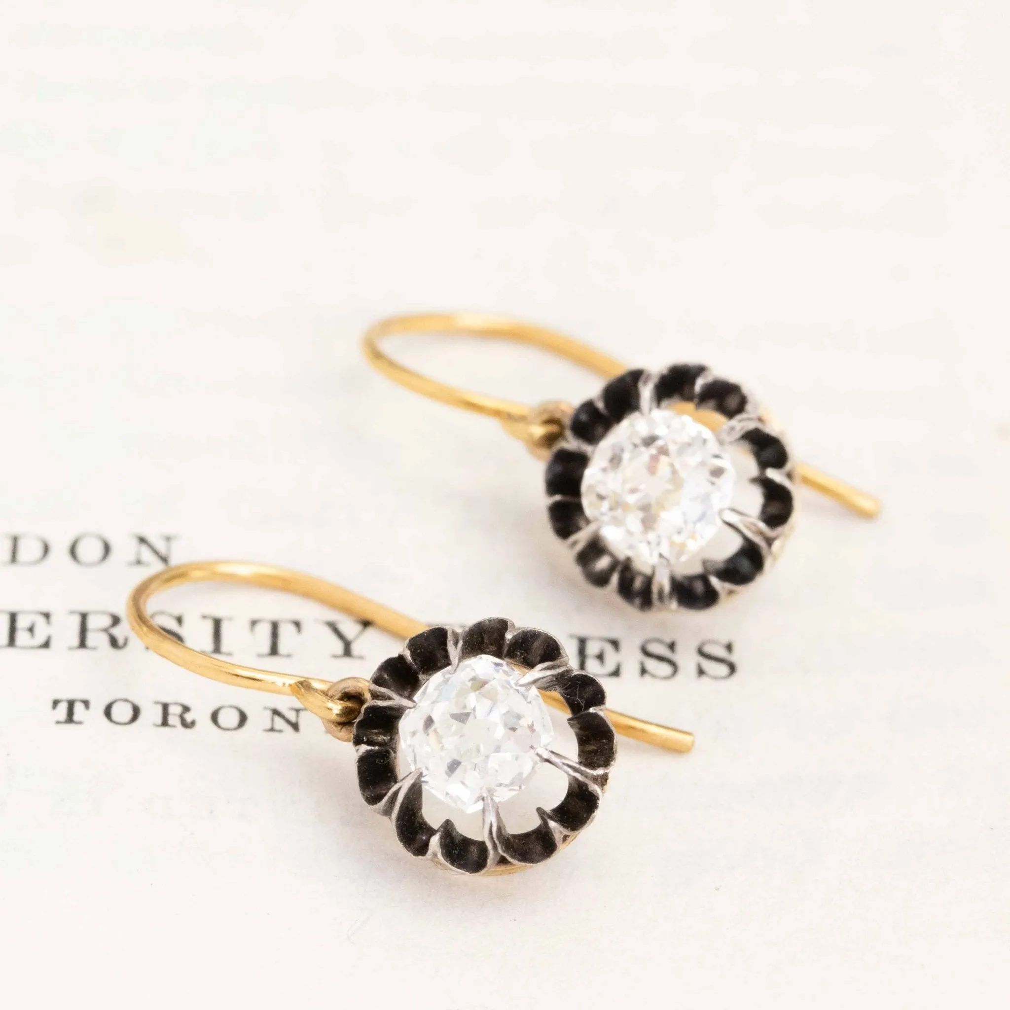 1.53ctw Antique Old Mine Cut Diamond Buttercup Drop Earrings