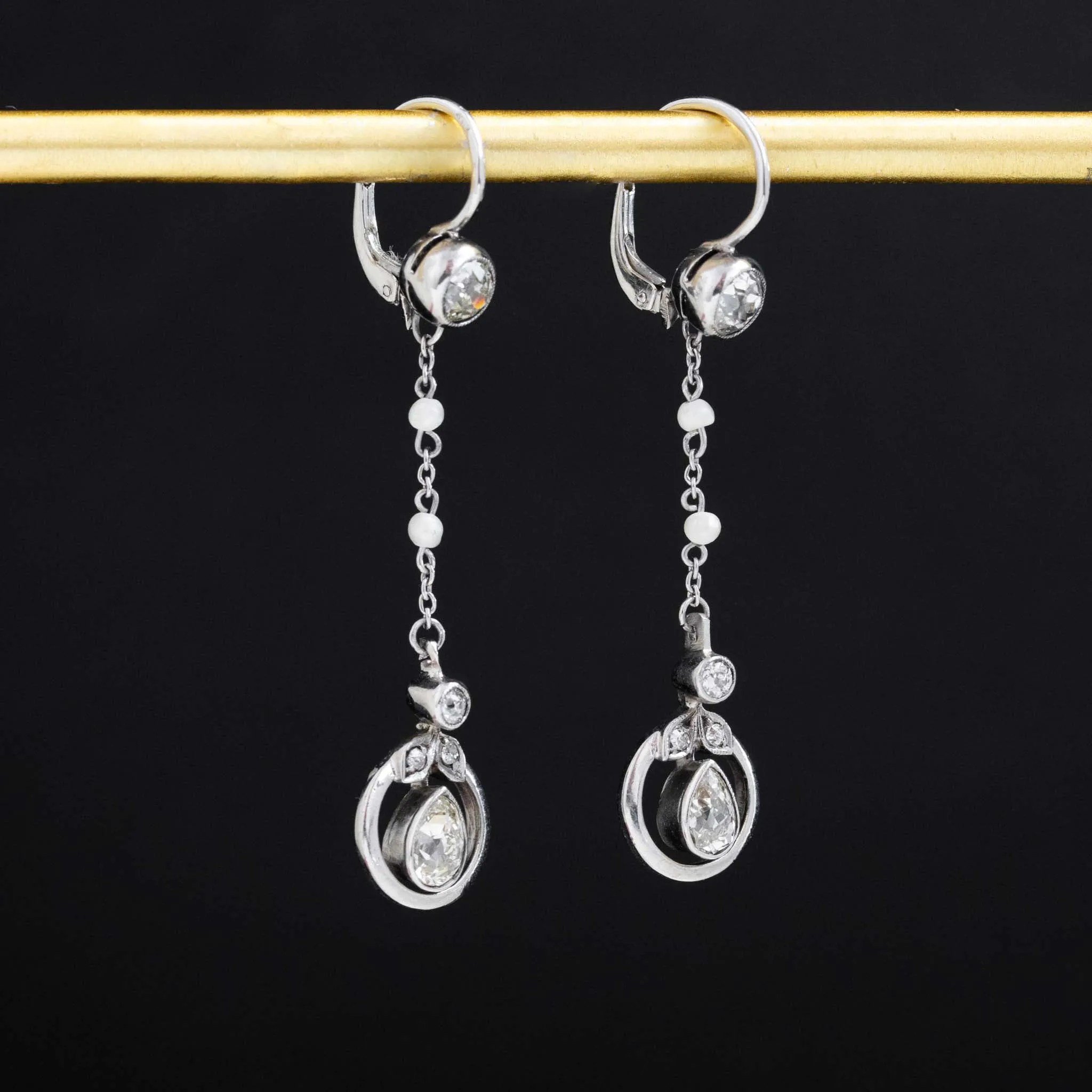 1.55ctw Vintage Pearl & Diamond Drop Earrings
