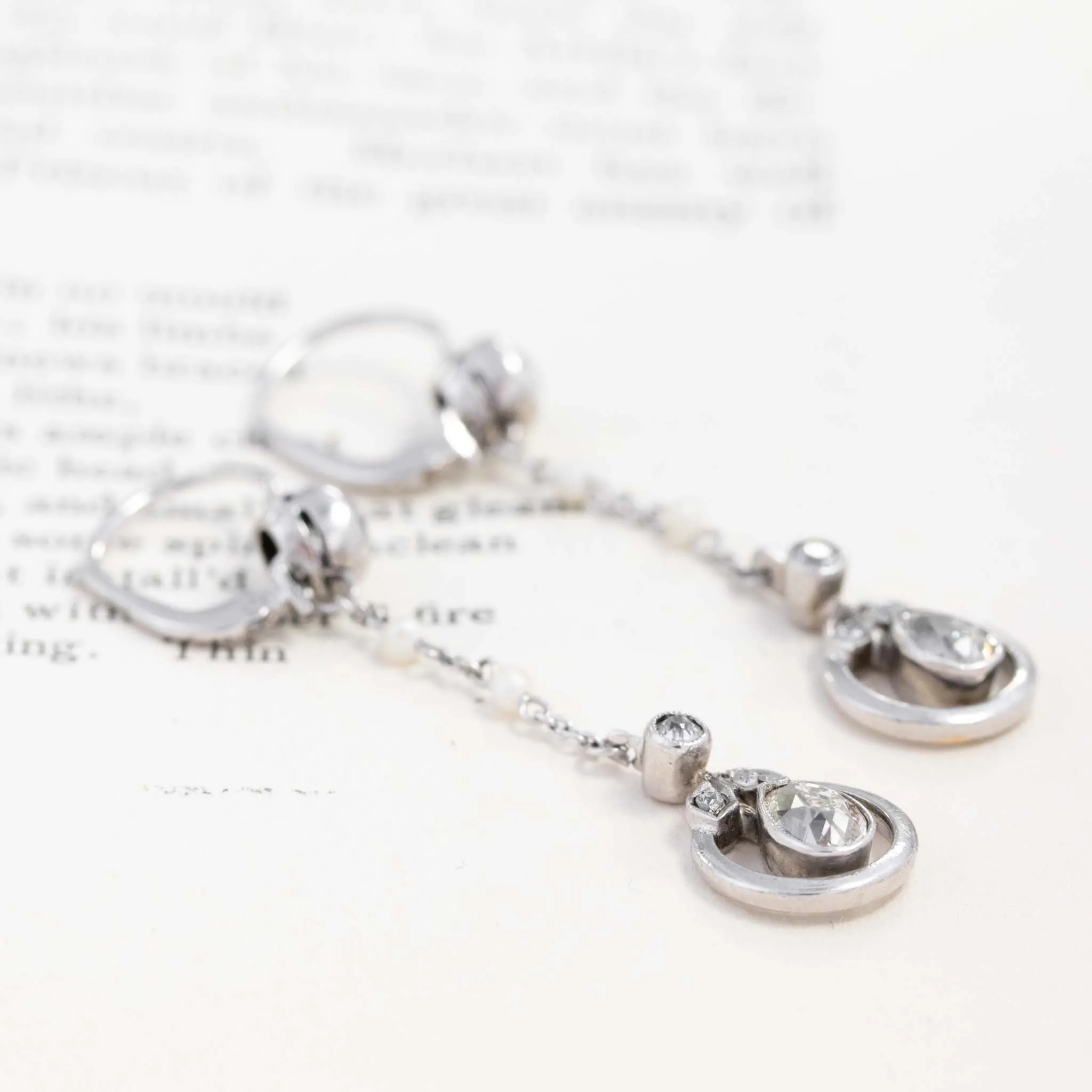 1.55ctw Vintage Pearl & Diamond Drop Earrings