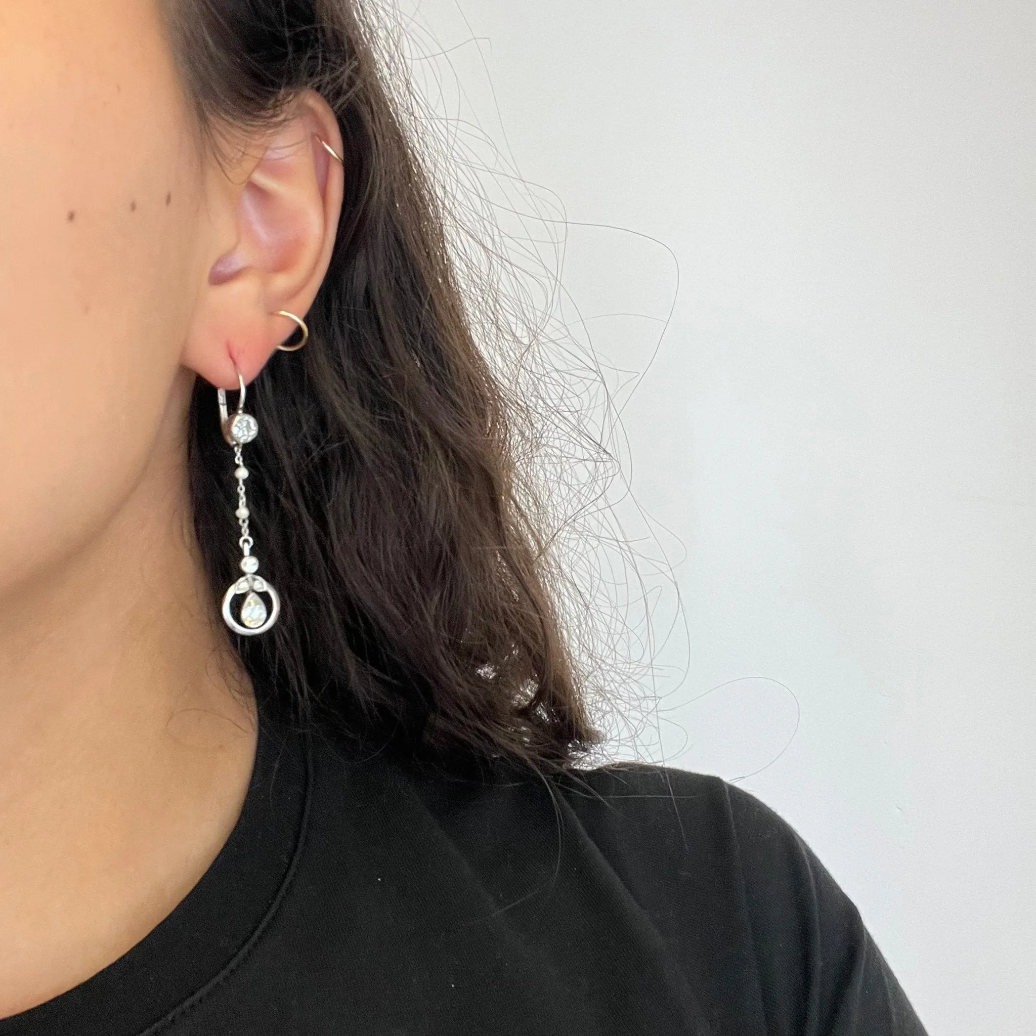 1.55ctw Vintage Pearl & Diamond Drop Earrings