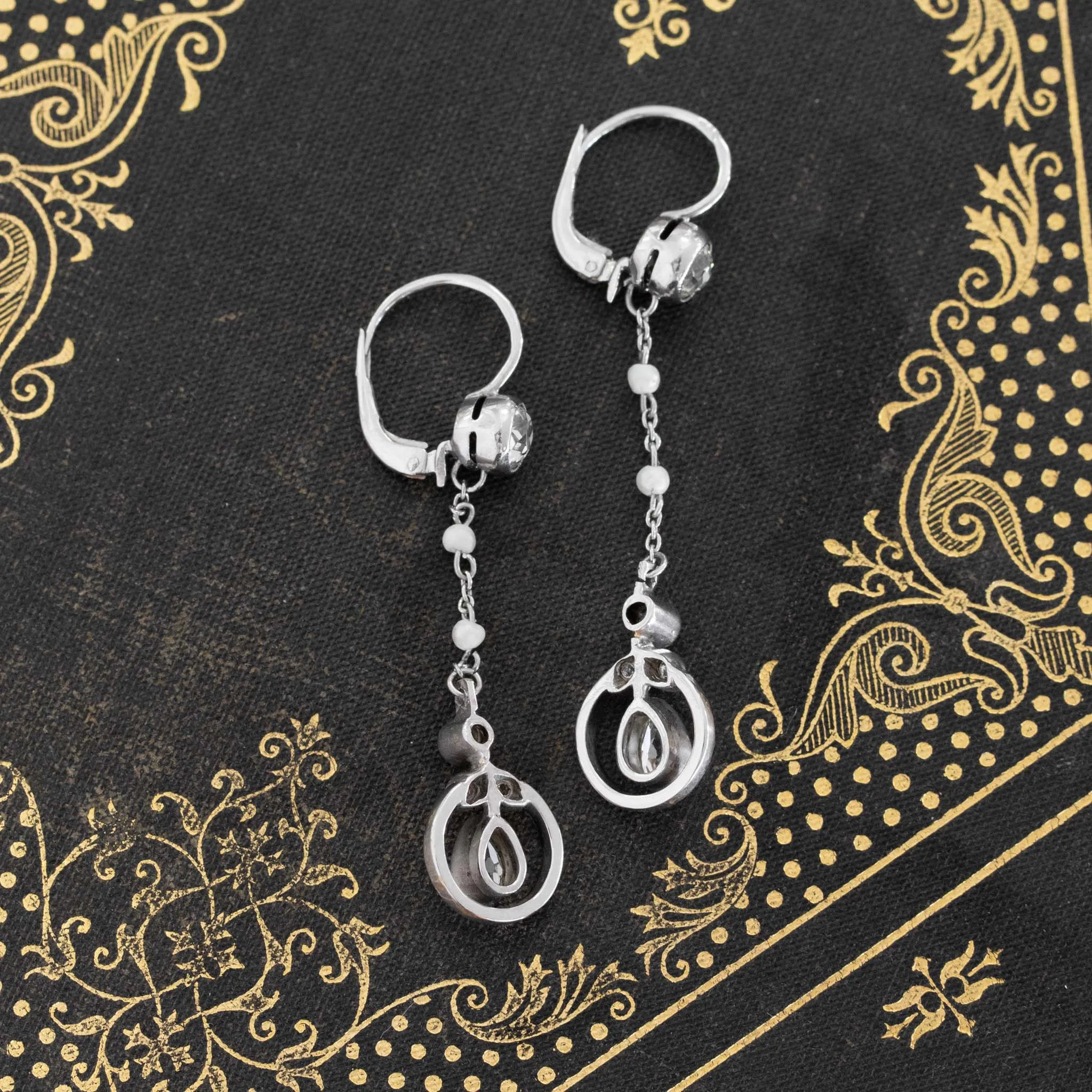 1.55ctw Vintage Pearl & Diamond Drop Earrings