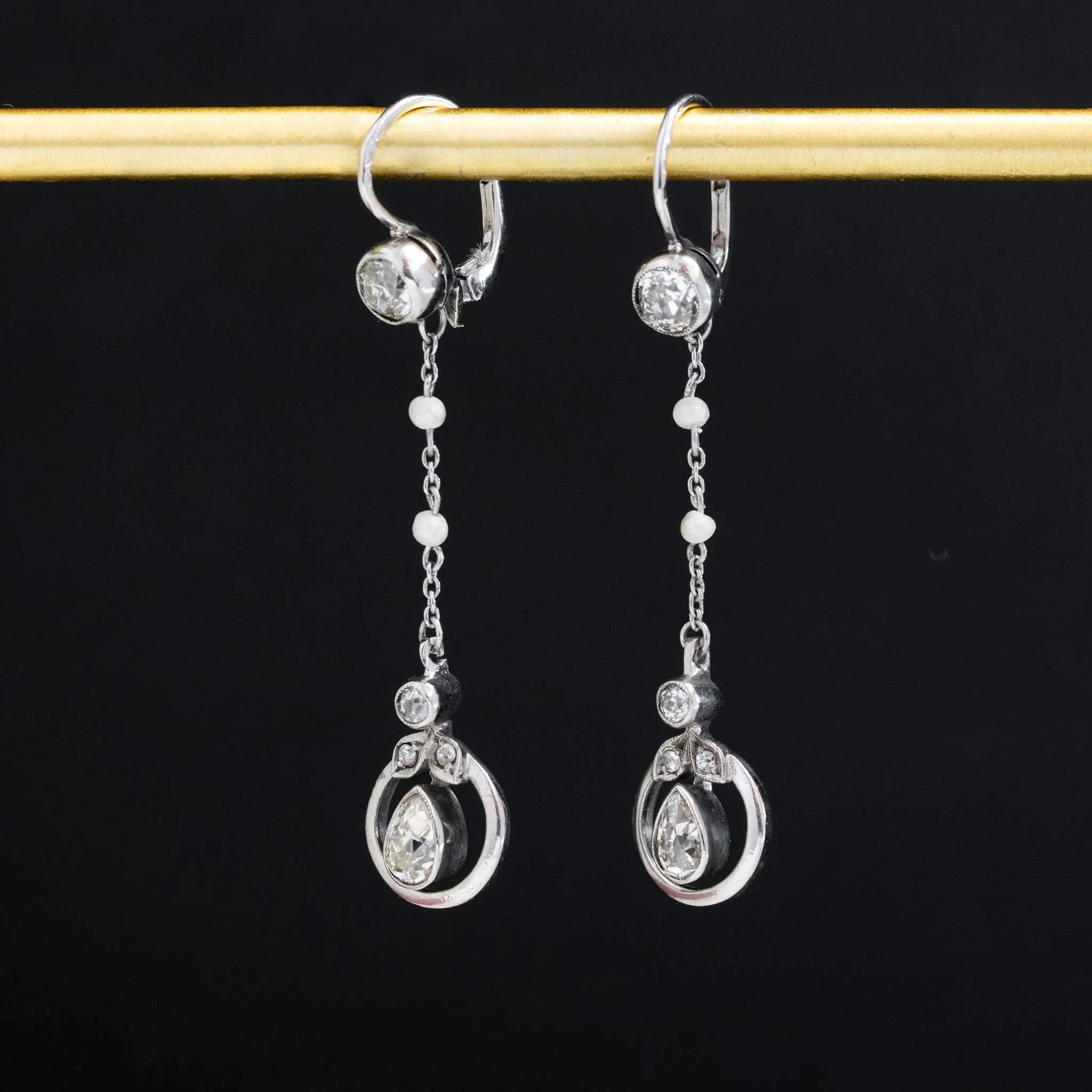 1.55ctw Vintage Pearl & Diamond Drop Earrings