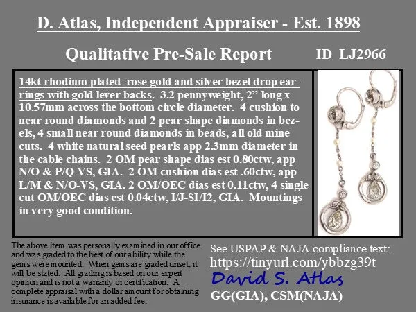 1.55ctw Vintage Pearl & Diamond Drop Earrings