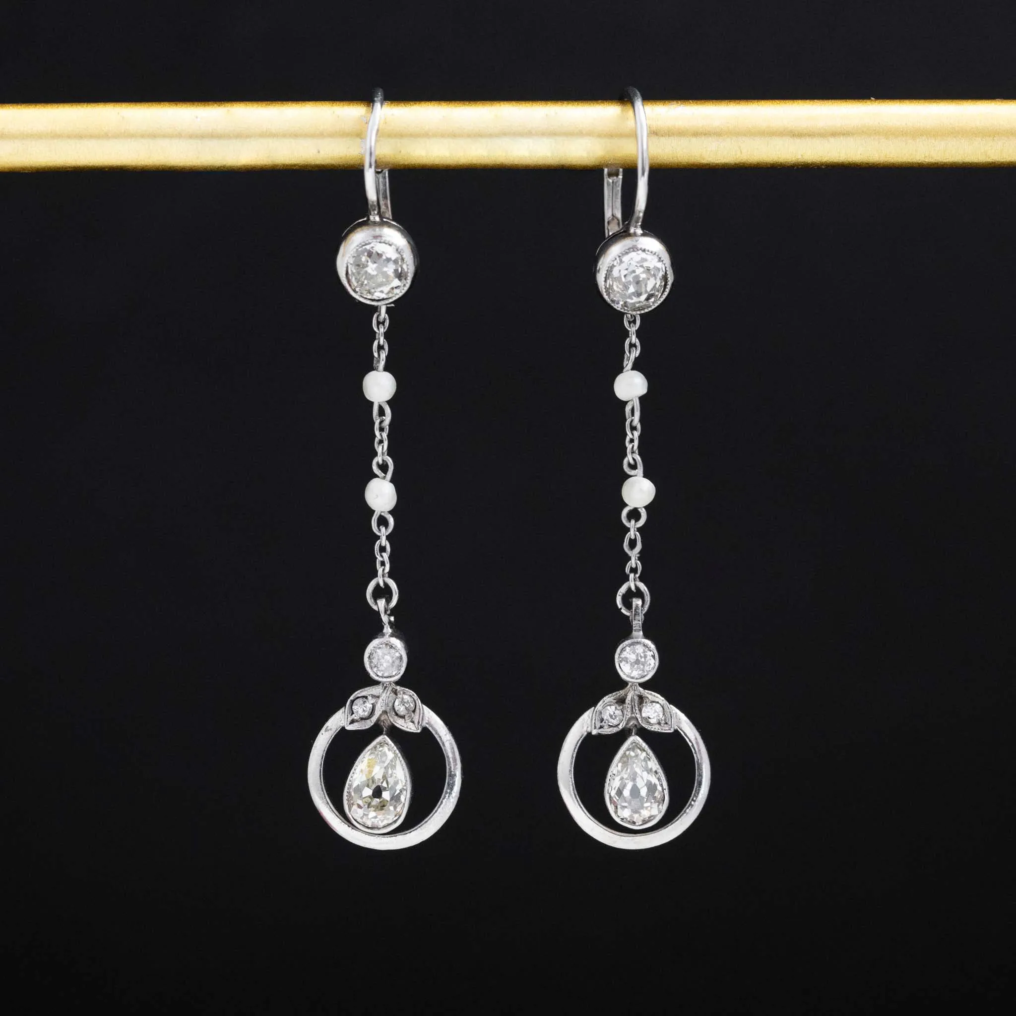 1.55ctw Vintage Pearl & Diamond Drop Earrings