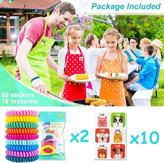 18 Pack Mosquito Repellent Bracelets with 60 Pack Mosquito Patches, DEET-Free Insect & Bug Repellent Wrist Bands for Kids & Adults Outdoor Camping Fishing Traveling